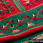 팔레스타인 전통 직물 - A vibrant close-up of traditional Palestinian embroidered fabric featuring intricate geometric and f...
