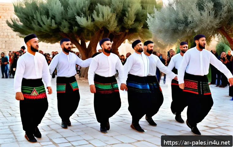 팔레스타인의 주요 사건 연대기 - A vibrant cultural festival scene in Ramallah showcasing Palestinian traditional dance Dabke with a ...